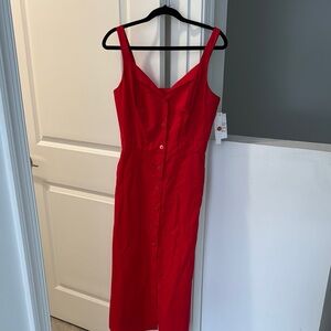 Equipment Red Sheath Midi Dress Spaghetti Strap
